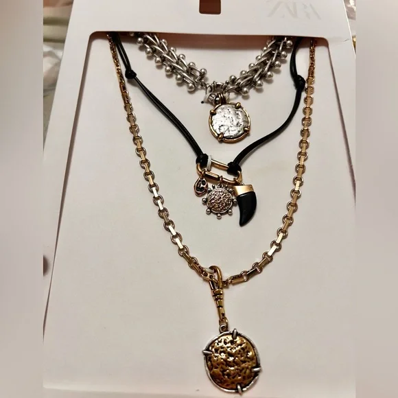 ZARA pack of 3 horn, coin, charm necklaces. NWT